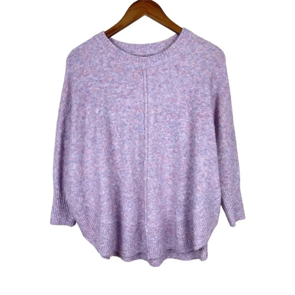 Lou & Gray for Loft Marled Poncho Sweater in purple frost heather, Large - Picture 4 of 10